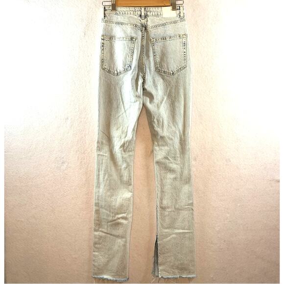 Zara‎ High Rise Distressed Jeans Sz 4 Acid Wash Slim Spilt Hem Light - Picture 5 of 14
